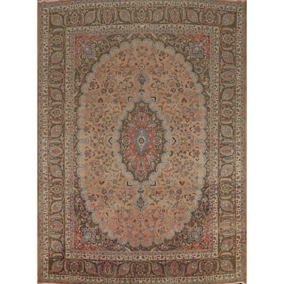 Vintage Floral Mashad Persian Rug Living Room Handmade Wool Carpet - 9'7" x 12'9"