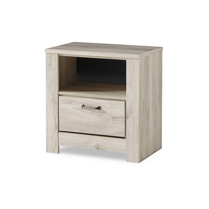 Simon Nightstand, Drawer and USB, Rustic Gray Laminate Whitewash