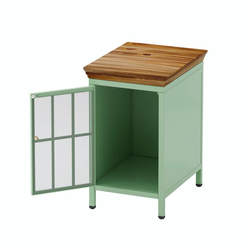 Chic Nightstand with Storage Cabinet & Solid Wood Tabletop