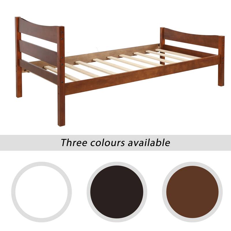 Twin Size Wood Platform Bed with Headboard - Espresso/Walnut Finish, Space-Saving Solid Pine Design