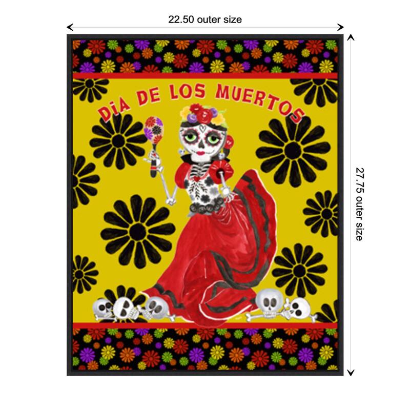 Day of the Dead portrait III-Dancing Woman gold & black by Tara Reed Canvas Art Framed - Sylvie Black