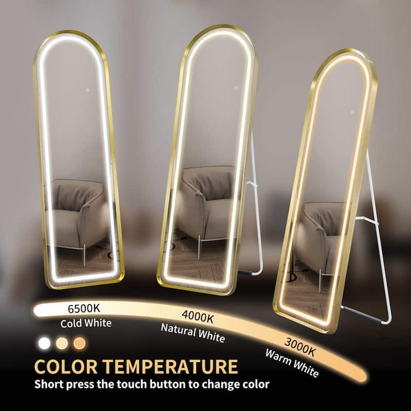 Floor Mirror with LED Light, Full Length Mirror with Stand, Hanging Mirror Wall Mounted Mirror, Full Body Mirror for Living Room