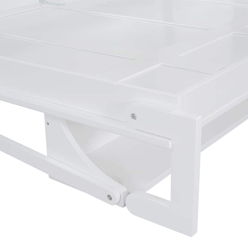 Full Size Horizontal Murphy Bed with Desk, Murphy Bed Cabinet with Storage, Space-Saving Folding Wall Bed Frame for Bedroom