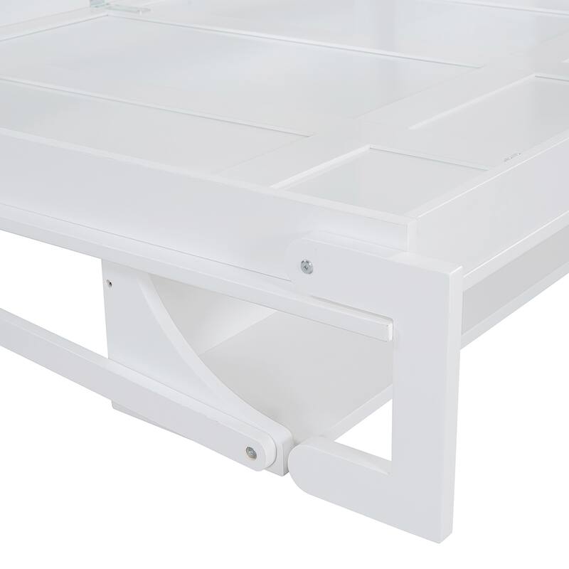 Space-Saving White Murphy Bed with Hydraulic Lift & Foldable Desk - Full/Queen Size