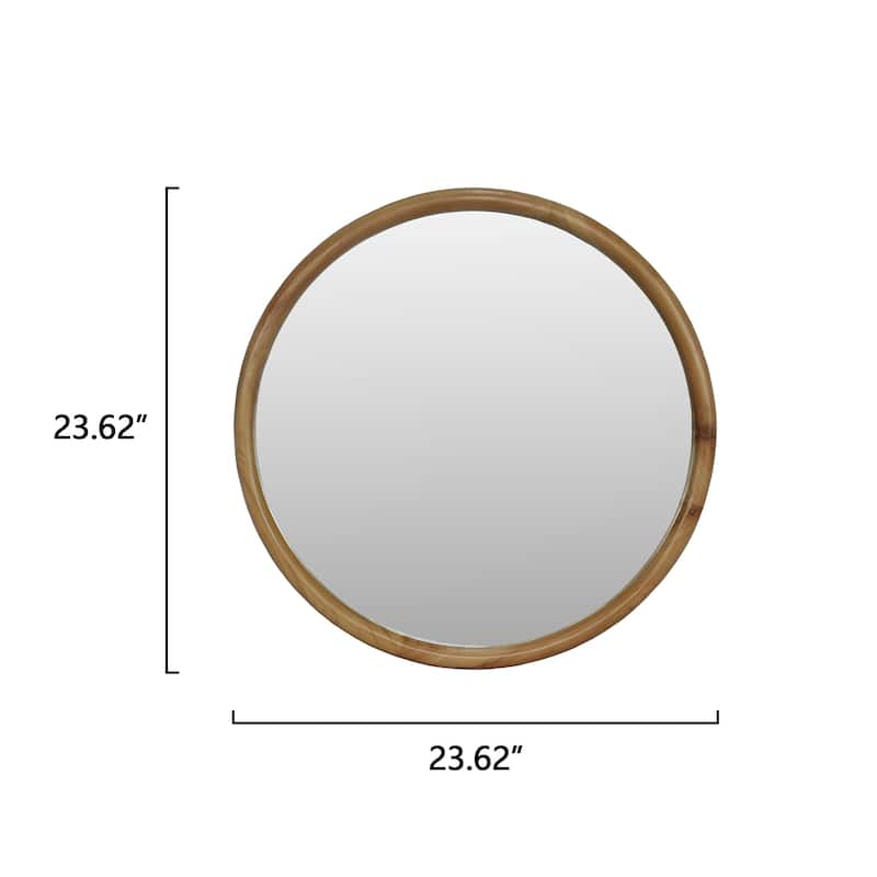 Round Natural Wood Frame Wall Mirror - Mid-Century Modern Decor for Bathroom, Entryway - Natural Wood