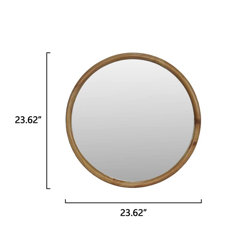 Round Wood Framed Wall Mirror, 23.62" Natural Wooden Circle Mirror for Bathroom, Bedroom, Entryway, Mid-Century Modern