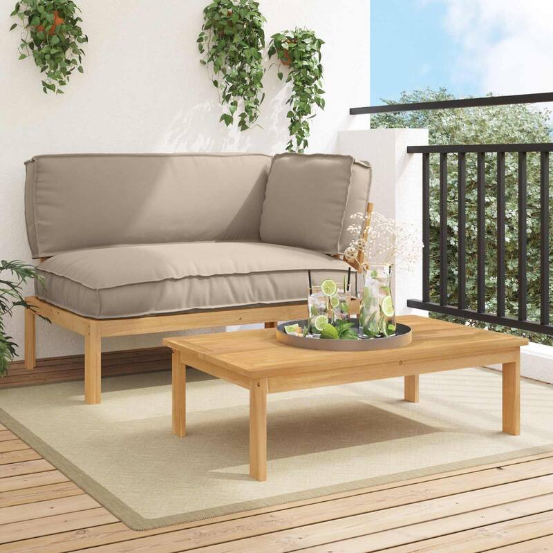 vidaXL Sofa Set in Solid Acacia Wood - Taupe Light brown (2)