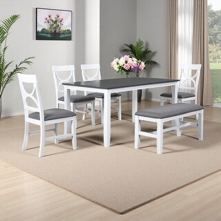 6-Piece Farmhouse Wood Dining Table Set with Bench & 4 Chairs - Bed ...