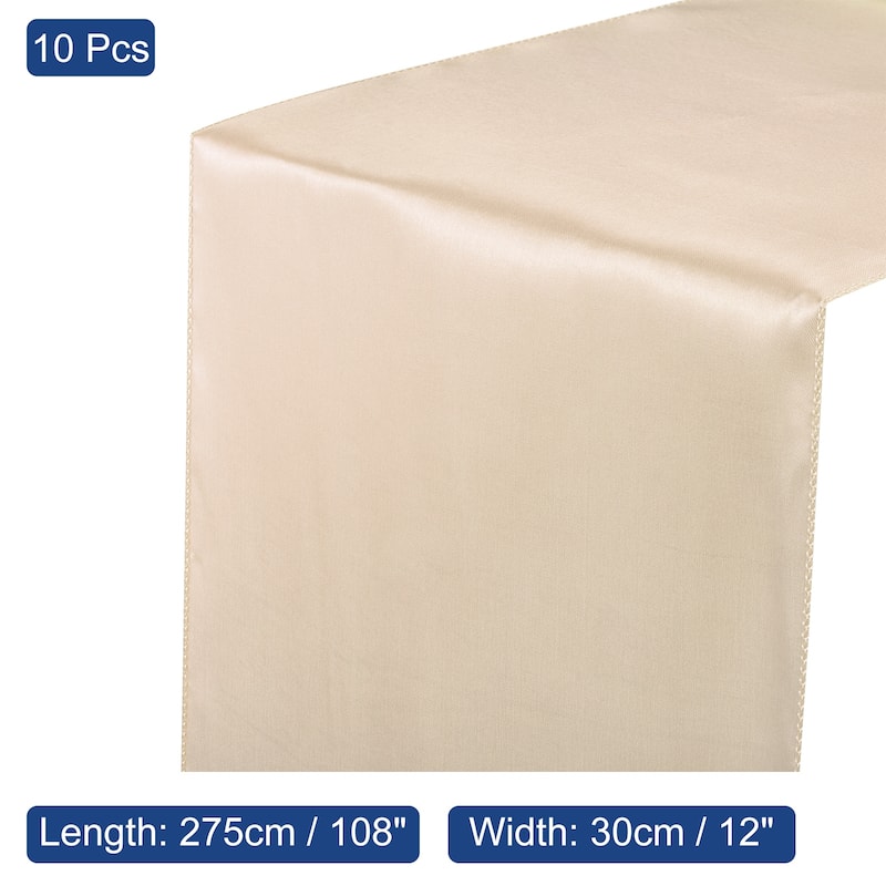 10 Pack Satin Table Runner, 12"x108" Smooth Silk Table Runner - Champagne