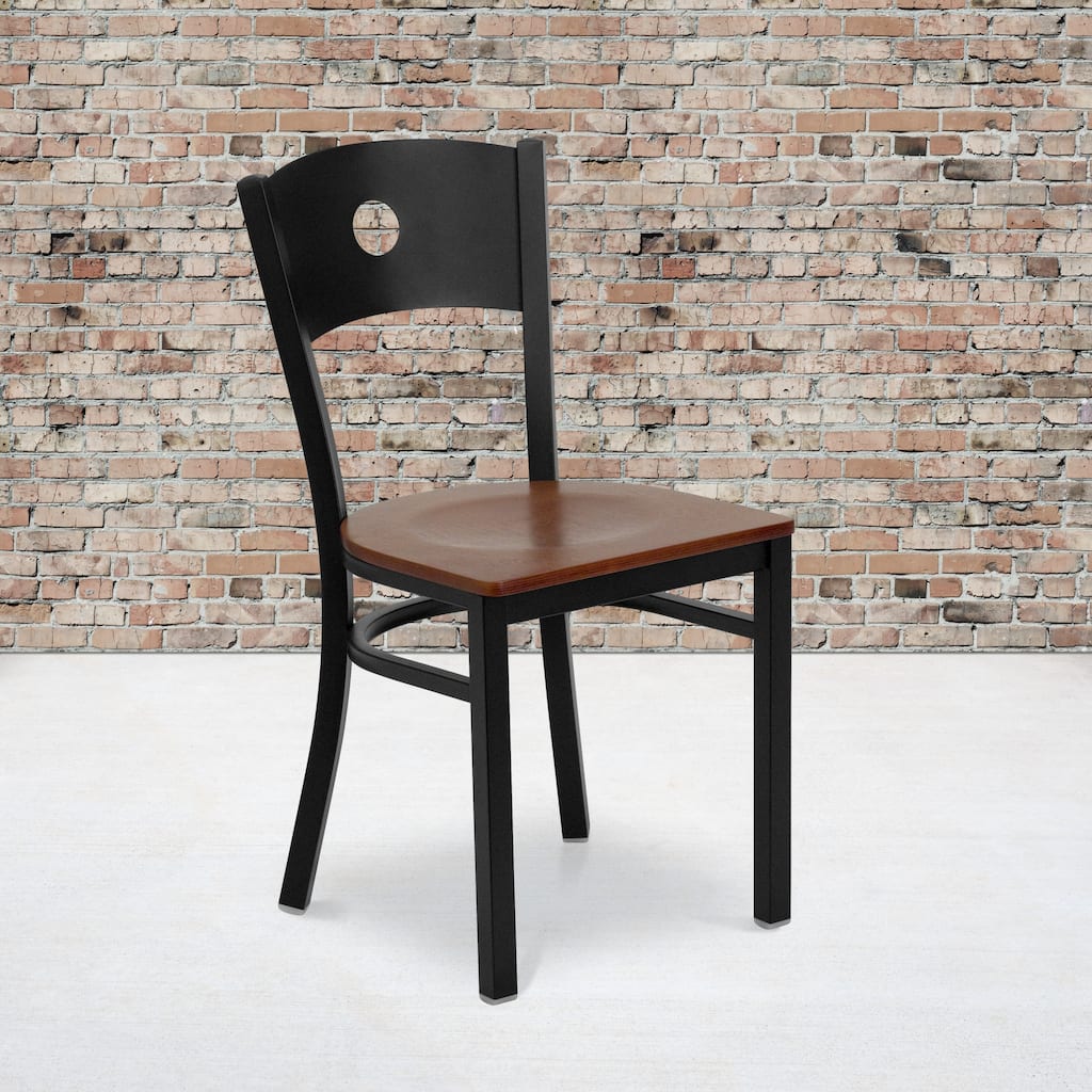 Black Circle Back Metal Restaurant Chair - 17.25"W x 20.25"D x 32.5"H