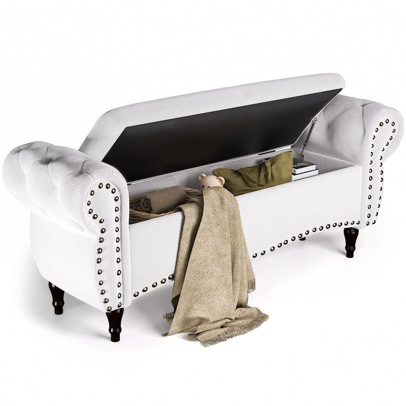 53 in Tufted Rolled Arm Storage Bench with Nailhead Trim