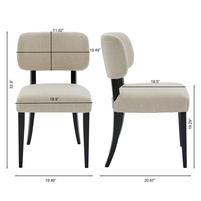 Wooden Dining Chairs Set of 2, Fabric Upholstered Dining Room Chair & Kitchen Chairs, Accent Chair with Curved Backrest