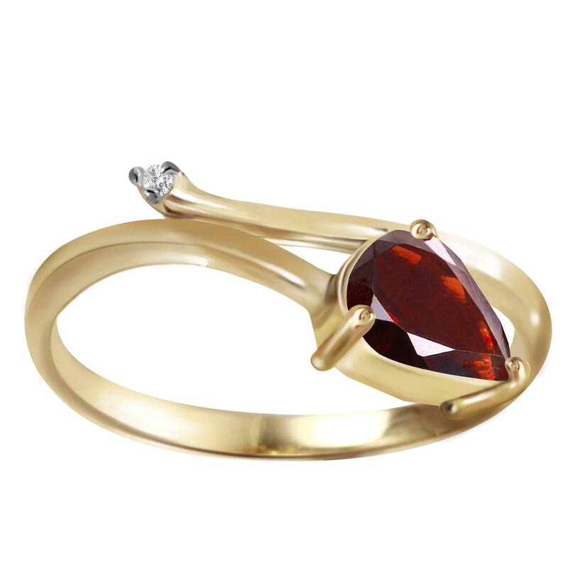 14k Solid Gold 0.83 ct Natural Diamond & Garnet Gemstone Ring Pear Cut - 6 - Yellow