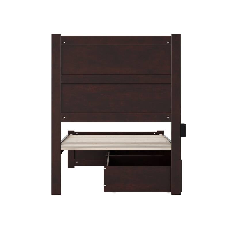 Twin Bed with Drawers & Charging Station - Espresso Modern Platform Bed Frame - Slat Kit Included