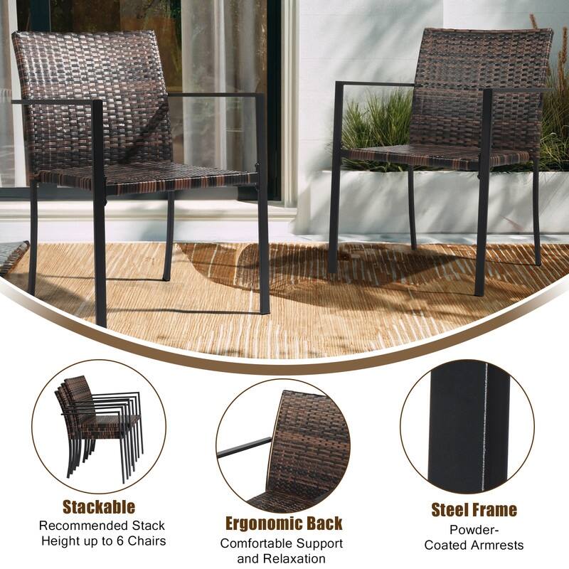 Patio Stackable PE Wicker Dining Chairs(Set of 2)