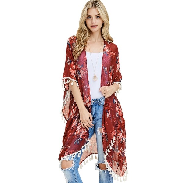 red sheer cardigan