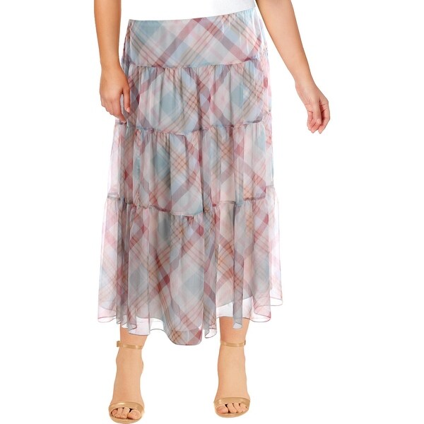 Lauren Ralph Lauren Womens Pauldina Midi Skirt Chiffon Tiered - Cream - Overstock - 30915979