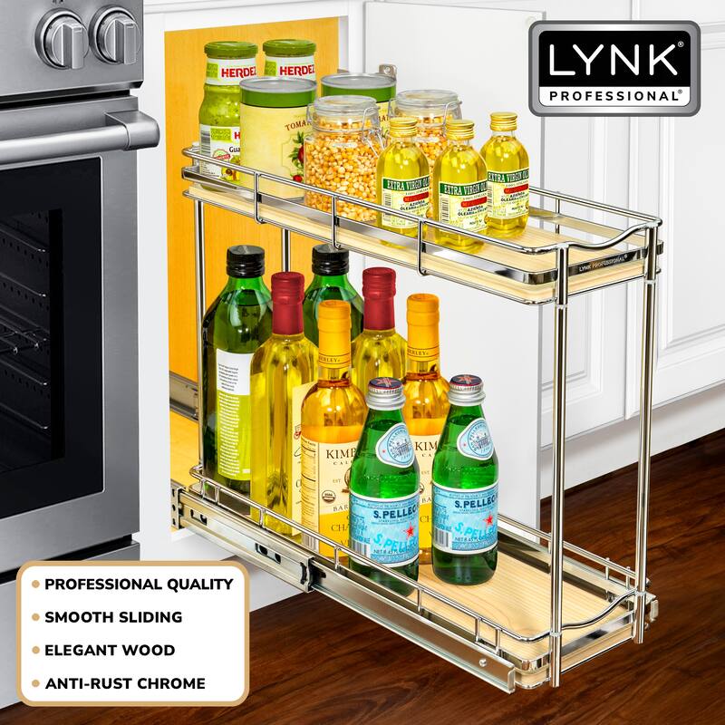 LYNK PROFESSIONAL® Elite™ Pull Out Cabinet Organizer - 6"x21" - Sliding Spice, Bottle Storage - Lifetime Ltd Warranty, Wood