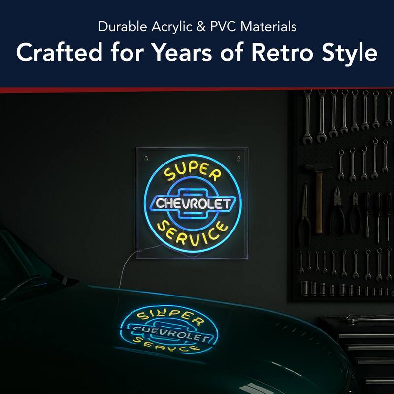 Licensed Chevrolet Super Service Acrylic LED Wall Decor Sign - 16" x 16" - 16" x 16"