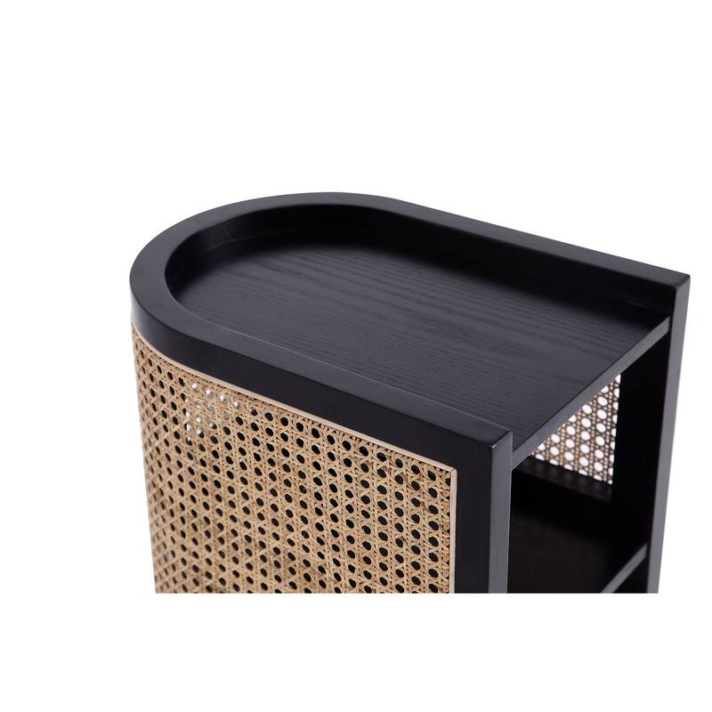 Manhattan Comfort Versailles End Table in Black and Natural Cane