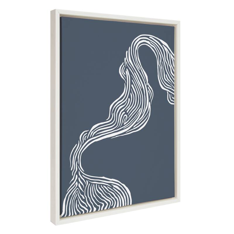 Kate and Laurel Sylvie Rich Blue Abstract River Framed Canvas by The Creative Bunch Studio - 18x24 - White