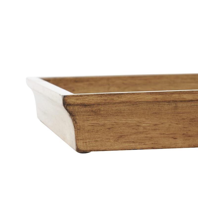 Wood Nesting Living Room Decor Tray with Fluted Glass Bases - Set of 2 Brown - Roche River Decor