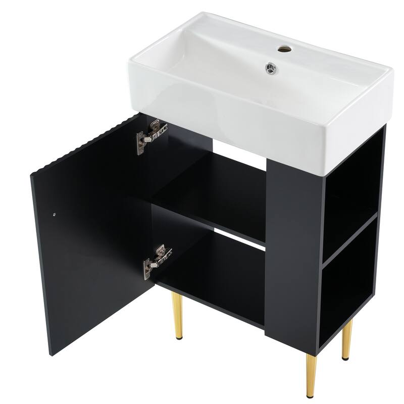 21.6-Inch Green Bathroom Vanity with Ceramic Undermount Sink, Soft-Close Door, and Side Storage Cabinet - 12.2in L Ceramic+MDF
