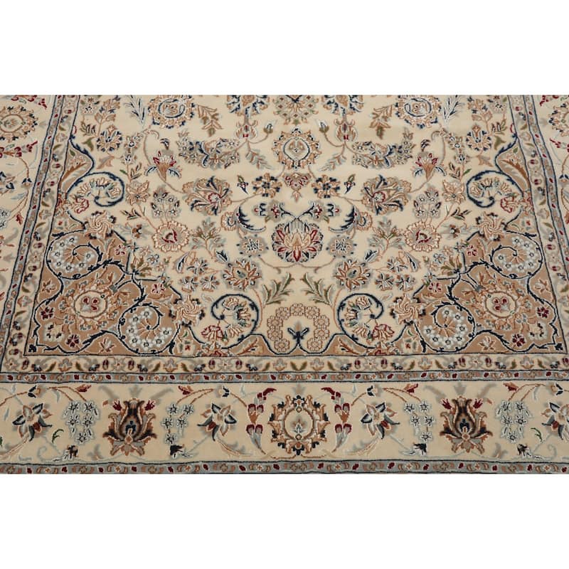 6'3''x9'3'' Hand Knotted Wool Ivory Nain Traditional Plush Pile Rug - 6' 3'' x 9' 3''