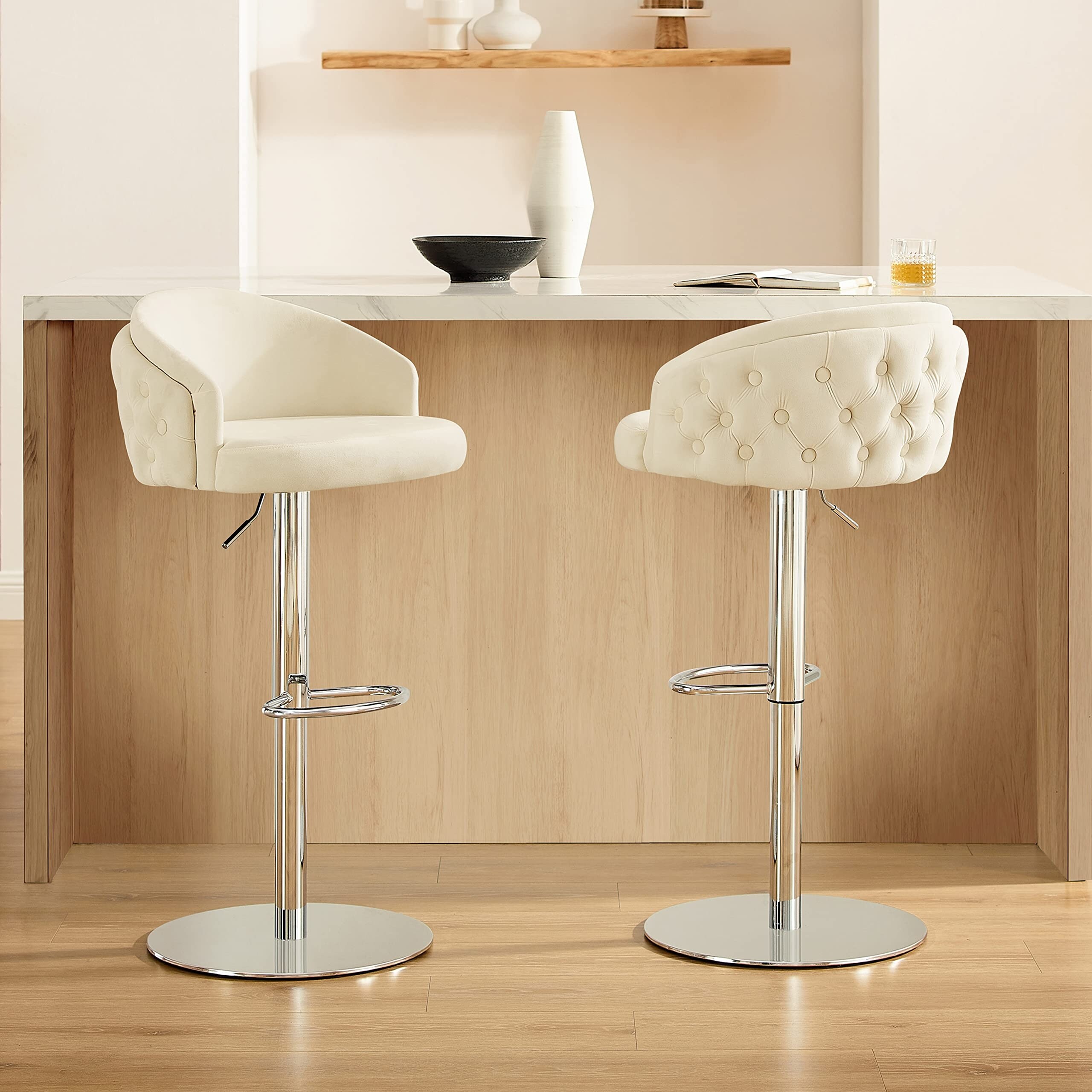Velvet Swivel Bar Stools Set of 2 Heavy Duty Stainless Steel Round Flat Base Modern Adjustable Barstools as picture Bed Bath Beyond 37838629