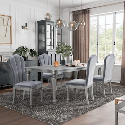Furniture of America Seabliss Glam 5-Piece Silver Solid Wood Dining Table Set