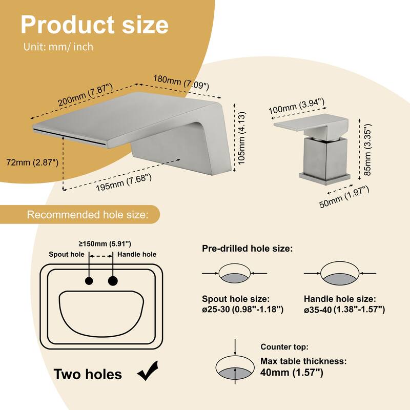 Single Handle Deck Mount Tub Faucet Brushed Nickel Modern 2 Hole Bathroom Waterfall Bathtub Faucet