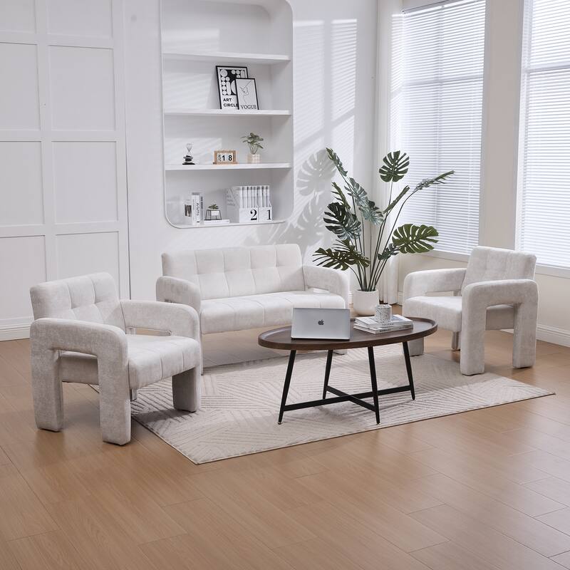 Modern 2-Seater Sofa Armchair with Chenille Fabric, for Living Rooms, Bedrooms, Lounges and Reading, Beige