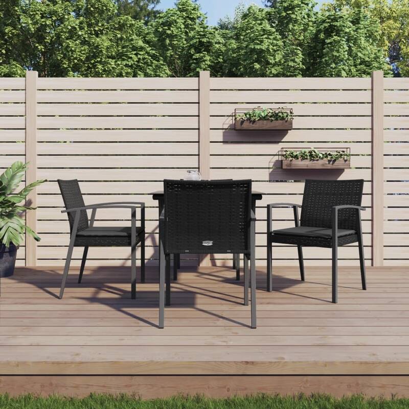 vidaXL Patio Dining Set Table and Chair with Cushions Poly Rattan and Steel