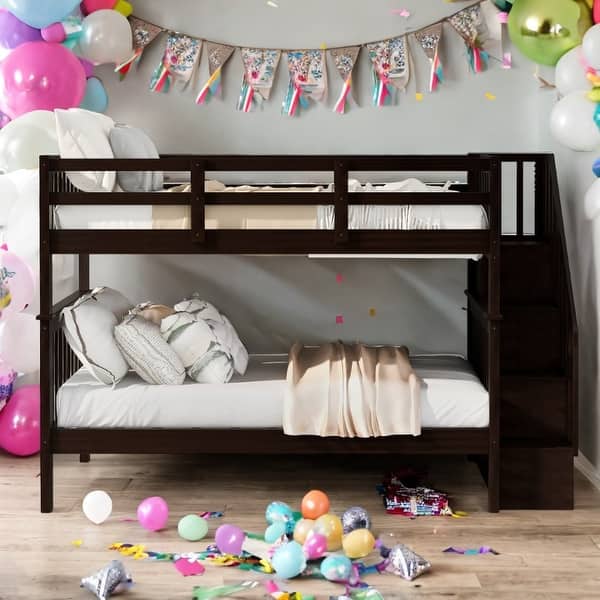 slide 2 of 12, Stairway Design Full-Over-Full Bunk Bed with Storage and Guard Rail for Bedroom,Dorm Espresso