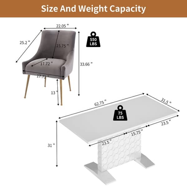 dimension image slide 7 of 9, 7-Piece Clihome High-gloss Extendable Table Velvet Chair Dining Set