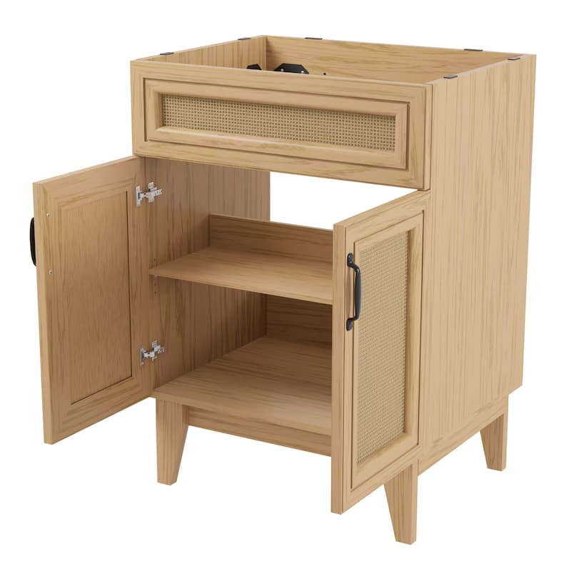 Ancillary Rattan Modern Farmhouse 2-Shelf Bath Vanity Cabinet Only (Sink Basin not Included), by JONATHAN Y