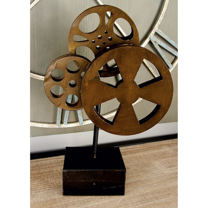 Bronze Metal Reel Film Decorative Sculpture with Elevated Block Base