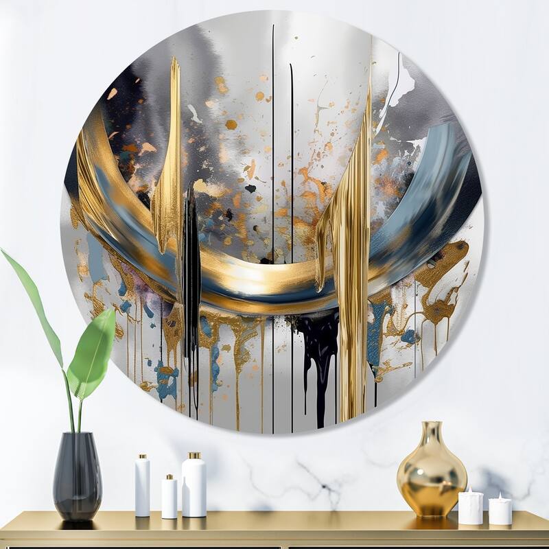 Designart "Shapes And Lines Abstract Marble III" Abstract Marble Metal Round Wall Art - 36x36 - Disc of 36 Inch