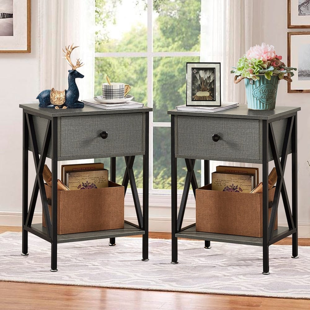 Javlergo Set of 2 Nightstand with 1 Drawer and Storage Shelf End Table Bedside Table for Bedroom Living room Office