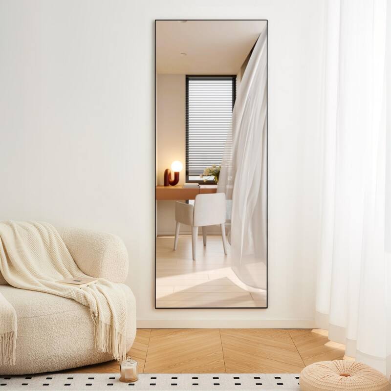 Full Length Mirror - Black Aluminum Alloy Frame, Leaning/Wall Mounted, Shatter-Proof