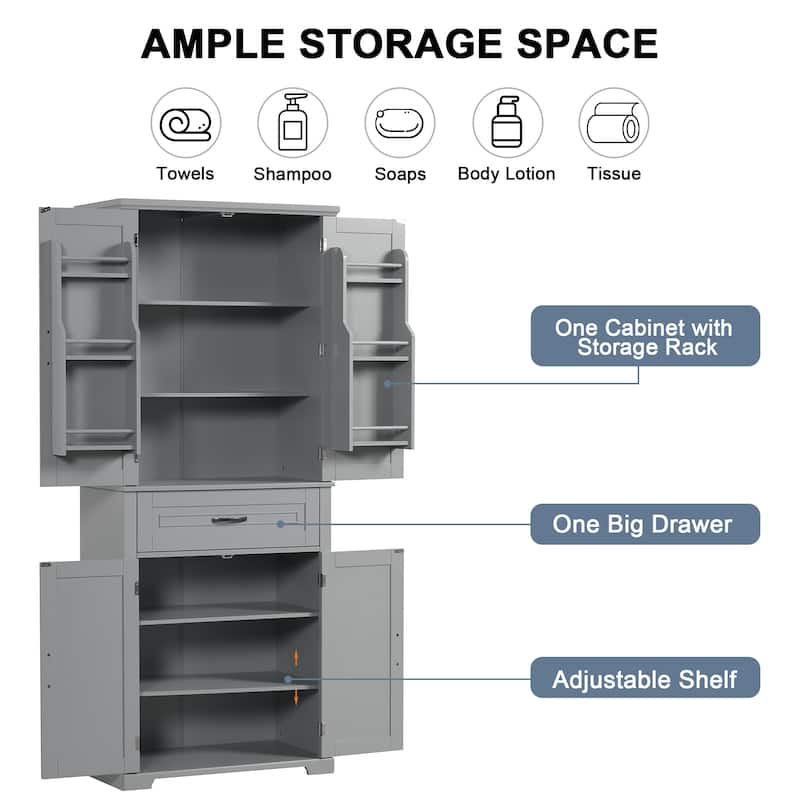 Bathroom Storage Cabinet with Doors and Drawer, Multiple Storage Space, Adjustable Shelf