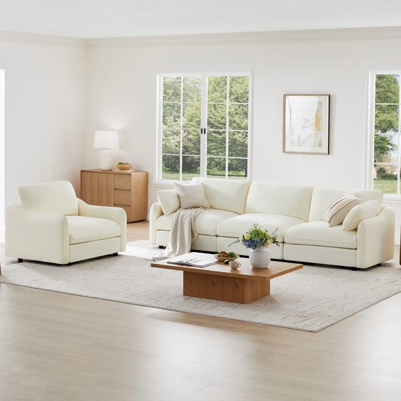 Spruce & Spring Oversized Cloud Modular Sectional Couches for Living Room - Beige-3PC