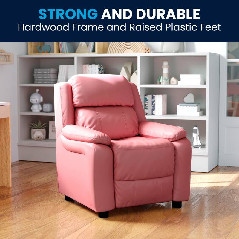 Deluxe Padded Contemporary Kids Recliner with Storage Arms