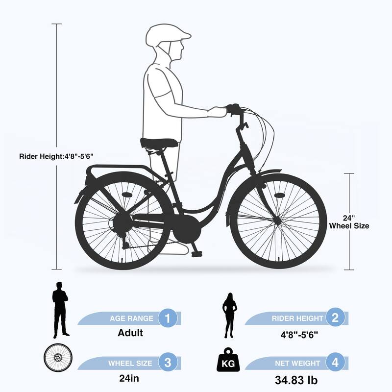 7 Speed Steel Frame Multiple Colors 24 Inch Ladies Bicycle