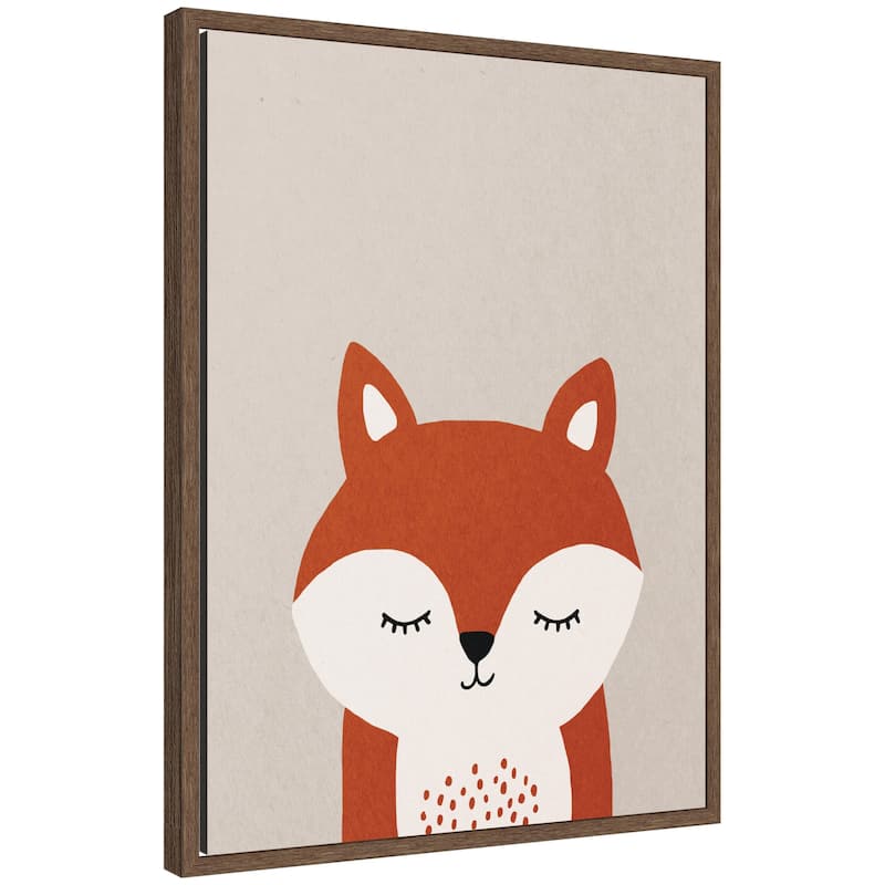 Kate and Laurel Fox by July Art Prints Framed Canvas Wall Art Print - 18x24 - Walnut