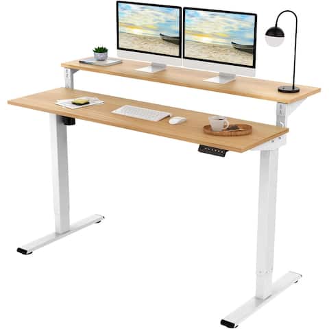 FlexiSpot 55" Home Office Standing Desk Studio Desk Height Adjustable Computer Desk Dual Tier Ergonomic Memory Controller
