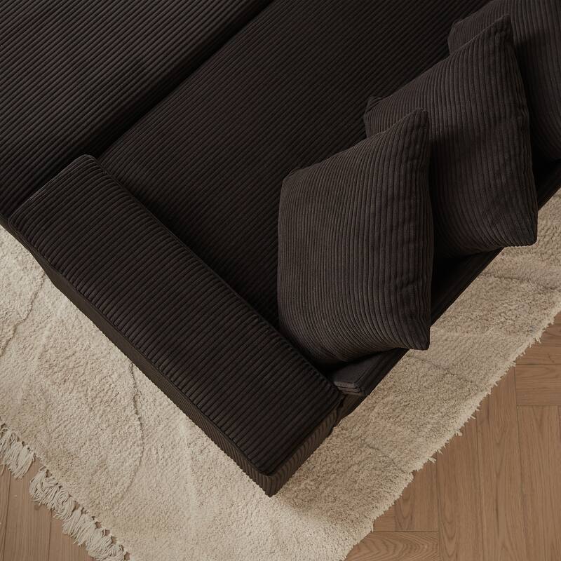 GDFStudio - Peregrine L-Shaped Corduroy Sectional Sofa with Pillows and Armrest Storage