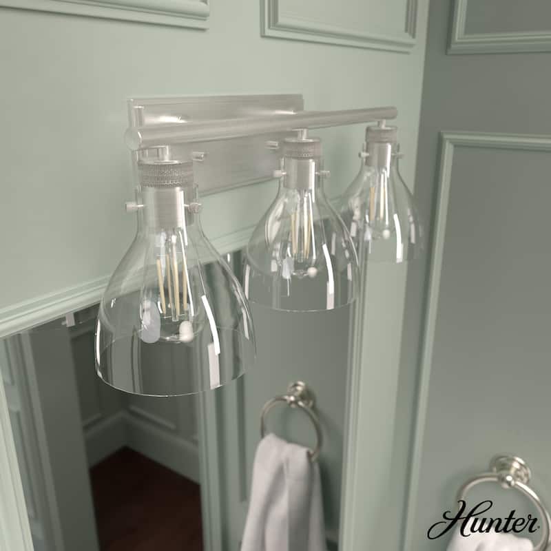 Hunter Van Nuys Bathroom Vanity Wall Light - Bathroom, Laundry - Transitional, Vintage, Farmhouse - Damp Rated! - 23" - 3 Light - Brushed Nickel