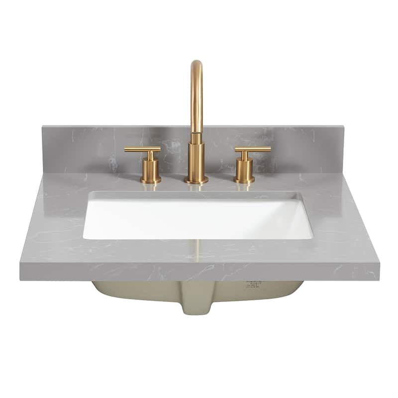 Jaen Composite Stone Vanity Top with White Rectangular Sink - 25 in. W x 22 in. D - Reticulated Grey