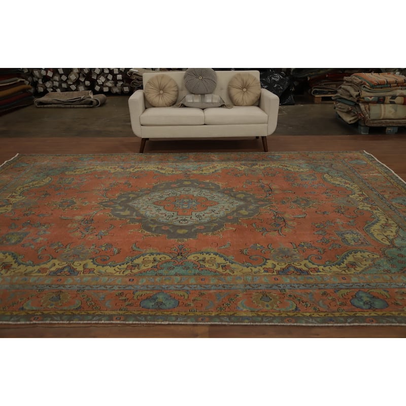 Hand Knotted Oriental 100% Wool Carpet Traditional Floral Oranges & Rust Tabriz Area Rug - 12' 8'' X 9' 4''